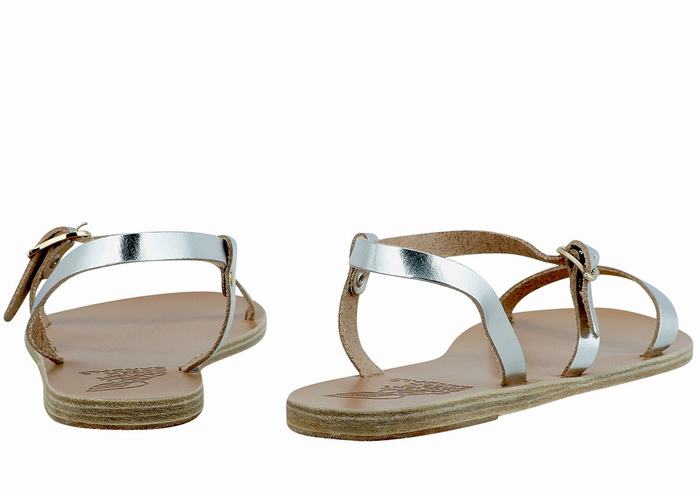 Ancient Greek Sandals Niove Leather Sandaler Med Ryggreim Dame Sølv | MNO237IM