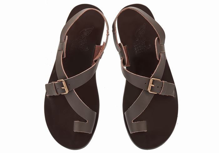 Ancient Greek Sandals Paris Leather Sandaler Med Tåstolper Herre Sjokolade | BAJ3262PL