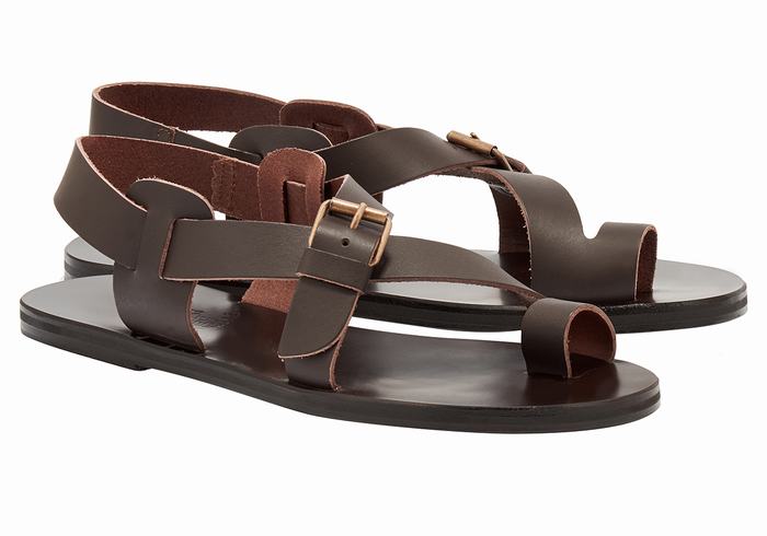 Ancient Greek Sandals Paris Leather Sandaler Med Tåstolper Herre Sjokolade | BAJ3262PL