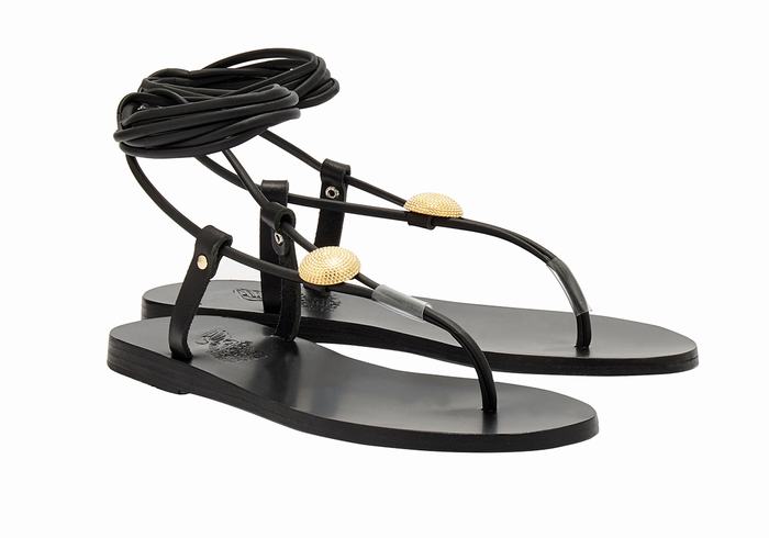 Ancient Greek Sandals Persephone Gladiatorsandaler Dame Svarte | VMT4488PX