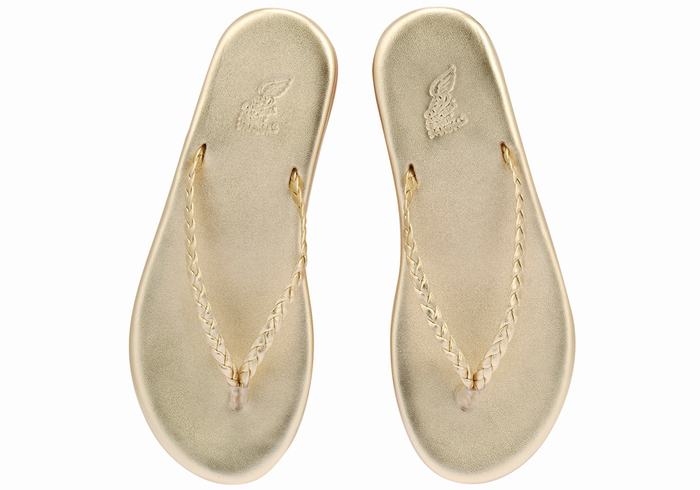 Ancient Greek Sandals Plage Flip Flop Flettede Sandaler Dame Gull Hvite | NKS6854XB