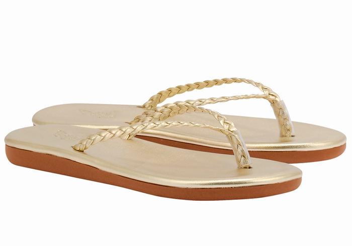 Ancient Greek Sandals Plage Flip Flop Flettede Sandaler Dame Gull Hvite | NKS6854XB