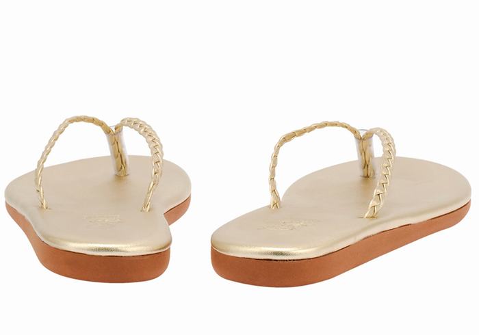 Ancient Greek Sandals Plage Flip Flop Flettede Sandaler Dame Gull Hvite | NKS6854XB