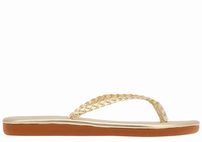 Ancient Greek Sandals Plage Flip Flop Flettede Sandaler Dame Gull Hvite | NKS6854XB