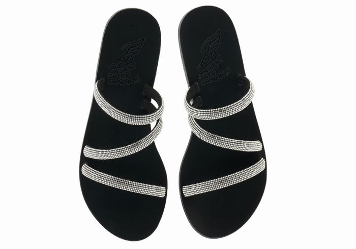 Ancient Greek Sandals Polytimi Diamante Slidesandaler Dame Sølv Svarte | JKQ9412IQ