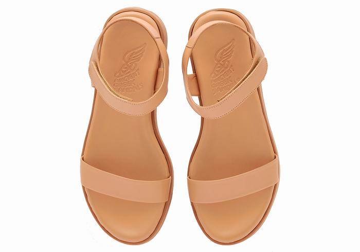 Ancient Greek Sandals Salamina Leather Platåsandaler Dame Beige | YEK783PC