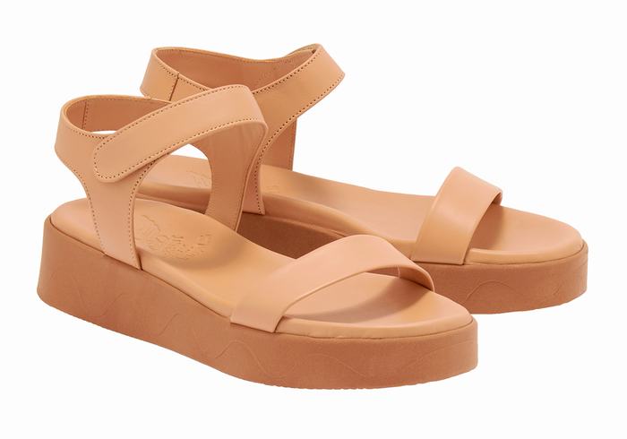 Ancient Greek Sandals Salamina Leather Platåsandaler Dame Beige | YEK783PC