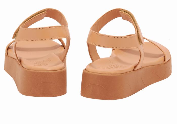 Ancient Greek Sandals Salamina Leather Platåsandaler Dame Beige | YEK783PC