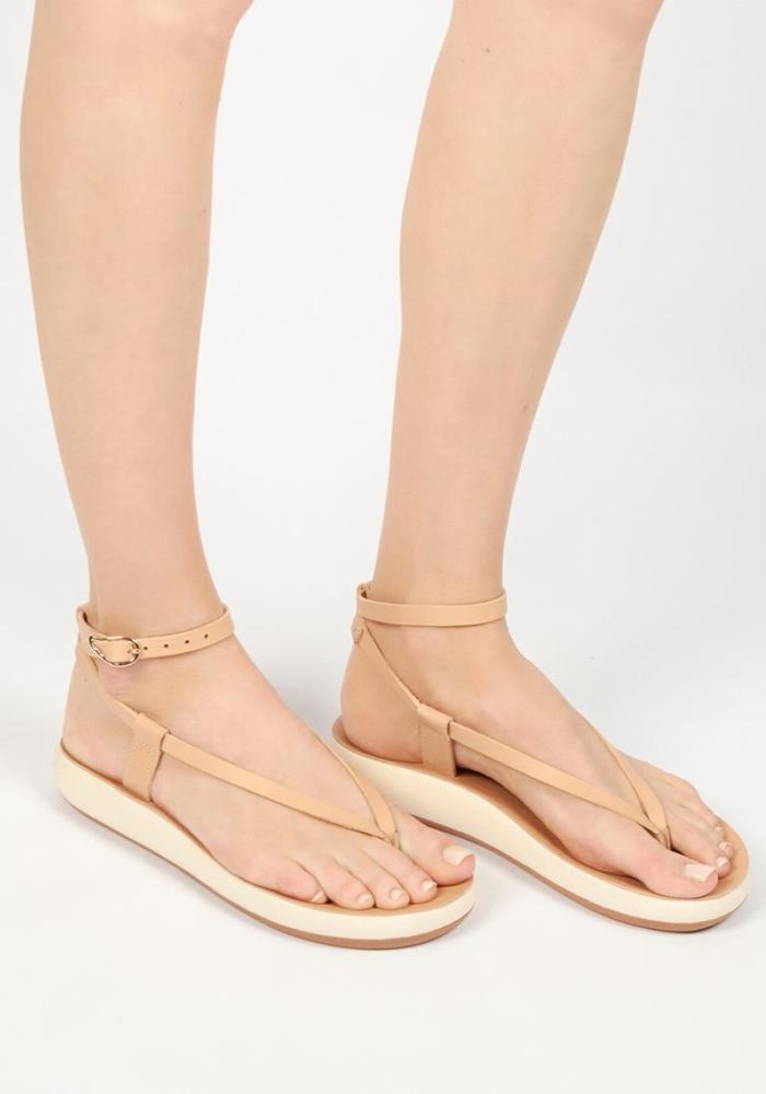 Ancient Greek Sandals Salomi Comfort Sandaler Med Ankelrem Dame Gull Hvite | EQX5711XO