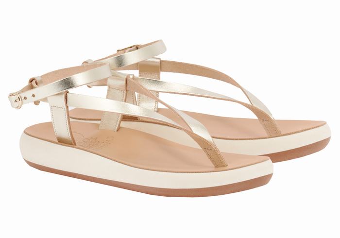 Ancient Greek Sandals Salomi Comfort Sandaler Med Ankelrem Dame Gull Hvite | EQX5711XO