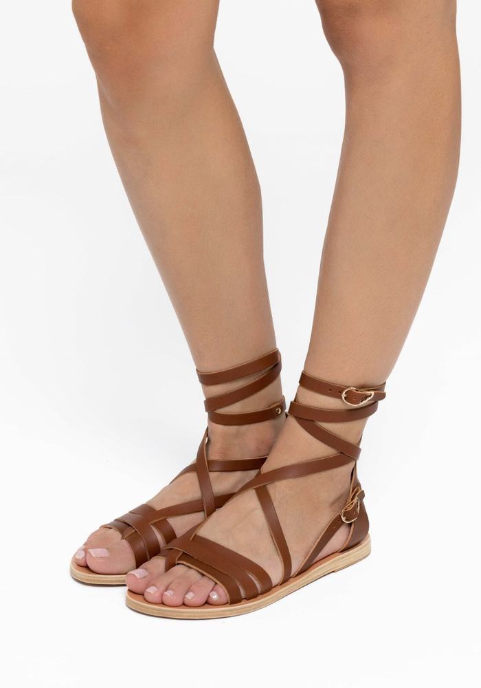 Ancient Greek Sandals Satira Leather Gladiatorsandaler Dame Mørke Brune | XDQ6746BS