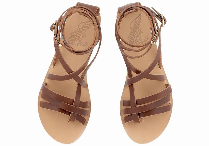 Ancient Greek Sandals Satira Leather Gladiatorsandaler Dame Mørke Brune | XDQ6746BS