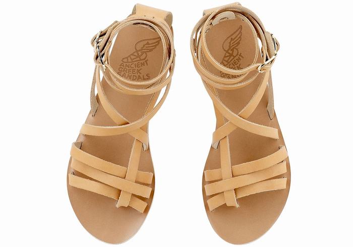 Ancient Greek Sandals Satira Leather Gladiatorsandaler Dame Beige | LGO489OR