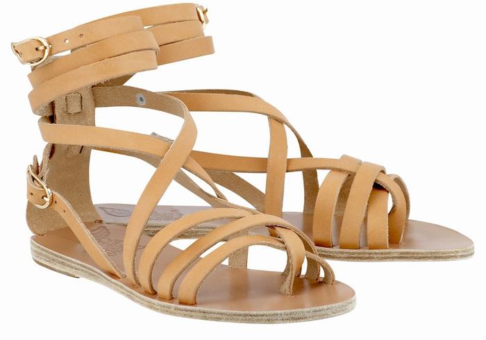 Ancient Greek Sandals Satira Leather Gladiatorsandaler Dame Beige | LGO489OR