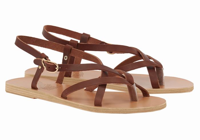 Ancient Greek Sandals Semele Leather Sandaler Med Ryggreim Dame Kaffe | UQB5634VZ