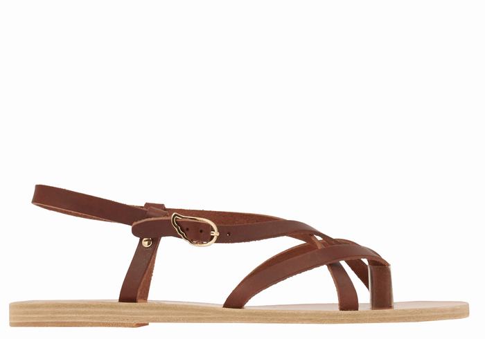 Ancient Greek Sandals Semele Leather Sandaler Med Ryggreim Dame Kaffe | UQB5634VZ