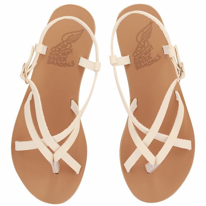 Ancient Greek Sandals Semele Leather Sandaler Med Ryggreim Dame Hvite | CCW9771EA