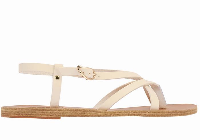 Ancient Greek Sandals Semele Leather Sandaler Med Ryggreim Dame Hvite | CCW9771EA