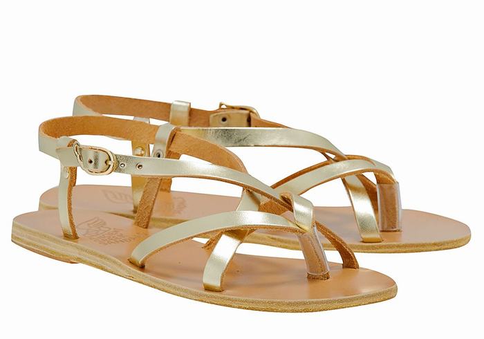 Ancient Greek Sandals Semele Leather Sandaler Med Ryggreim Dame Gull Hvite | TMM3368PI