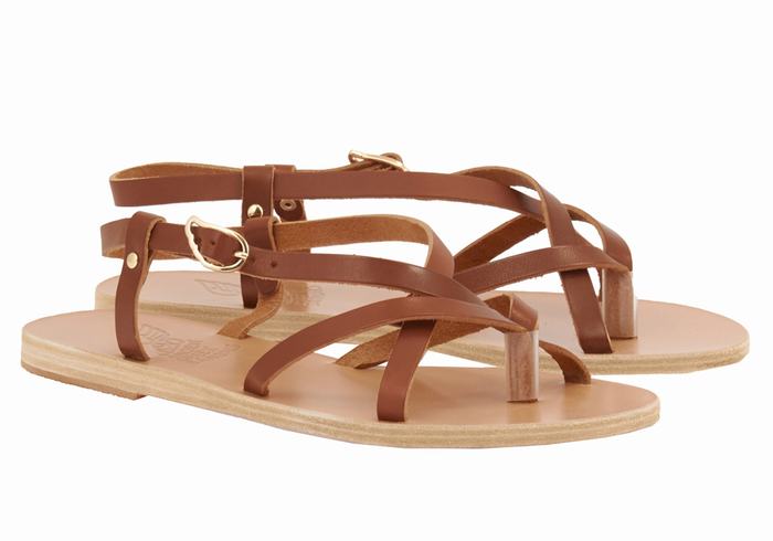 Ancient Greek Sandals Semele Leather Sandaler Med Ryggreim Dame Mørke Brune | UVZ7117GW