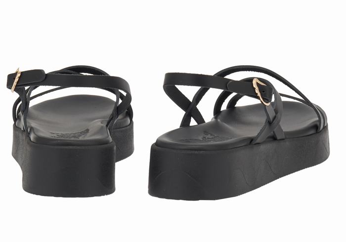 Ancient Greek Sandals Silia Leather Platåsandaler Dame Svarte | ZEF1376KN