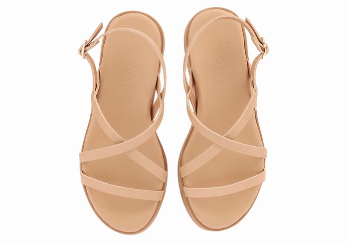 Ancient Greek Sandals Silia Leather Platåsandaler Dame Beige | JCM861ZF