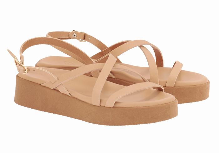 Ancient Greek Sandals Silia Leather Platåsandaler Dame Beige | JCM861ZF