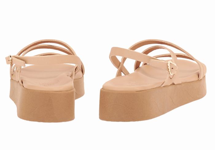 Ancient Greek Sandals Silia Leather Platåsandaler Dame Beige | JCM861ZF