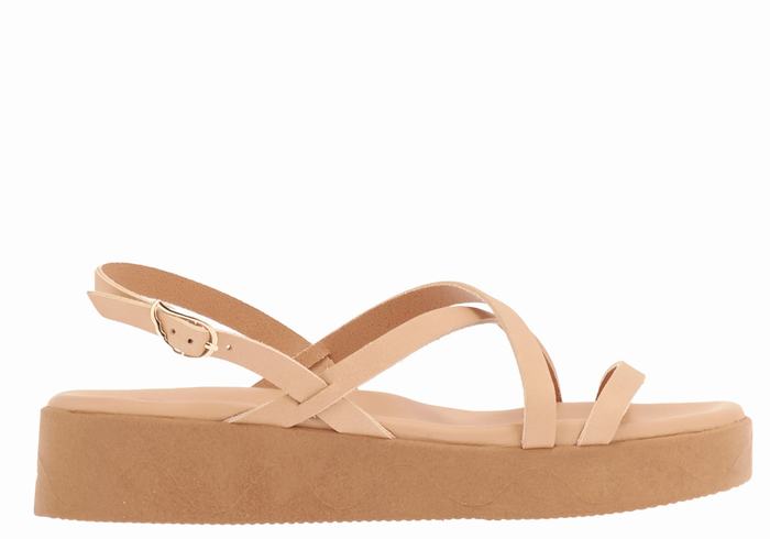 Ancient Greek Sandals Silia Leather Platåsandaler Dame Beige | JCM861ZF