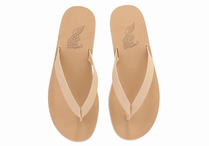 Ancient Greek Sandals Solon Leather Flip Flops Herre Beige | LRX1546PD