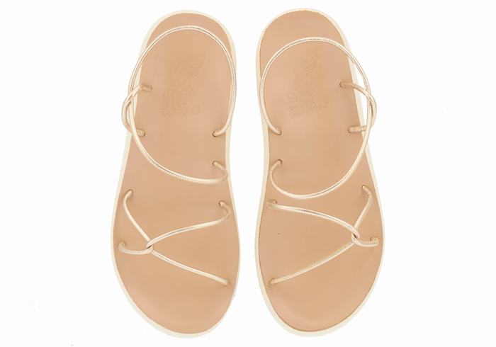 Ancient Greek Sandals Taxidi Comfort Sandaler Med Ryggreim Dame Gull Hvite | KCF614OB