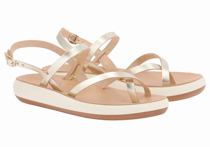 Ancient Greek Sandals Tereza Comfort Sandaler Med Ryggreim Dame Gull Hvite | TKT220OP