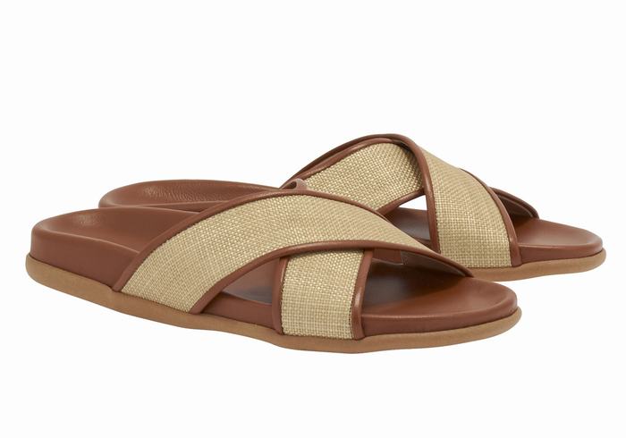 Ancient Greek Sandals Thais Footbed Slidesandaler Dame Beige Brune | FKU1093AV