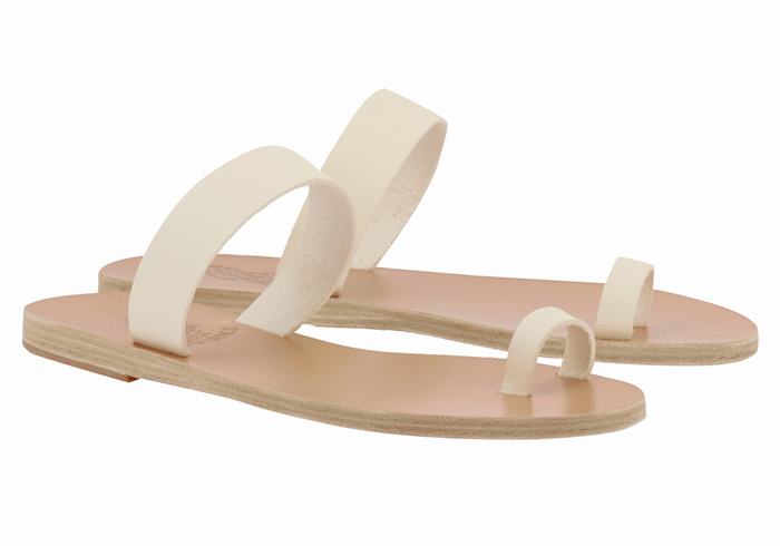 Ancient Greek Sandals Thalia Leather Sandaler Med Tåstolper Dame Hvite | UDL5282JH