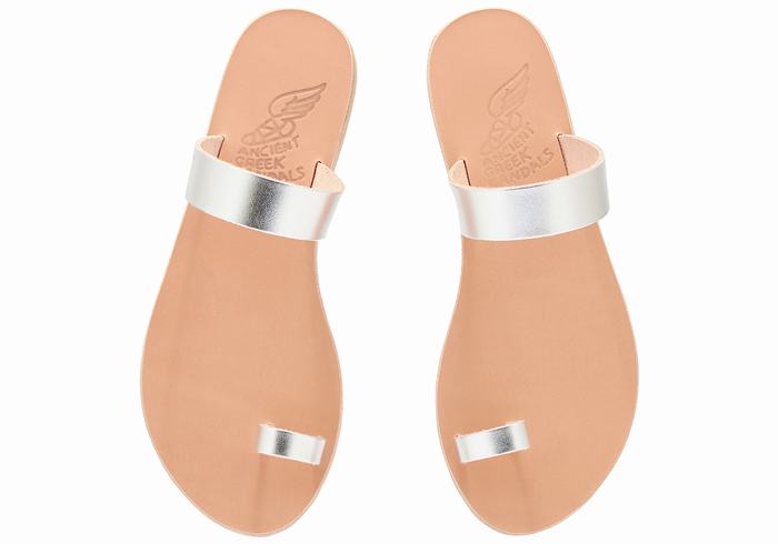 Ancient Greek Sandals Thalia Leather Sandaler Med Tåstolper Dame Sølv | LIL9699KL