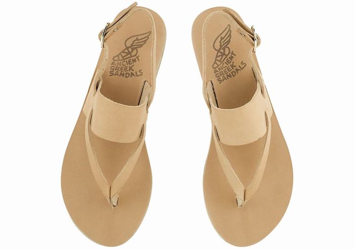 Ancient Greek Sandals Zoe Flip Flop Leather Sandaler Med Ryggreim Dame Beige | RXC1613SQ